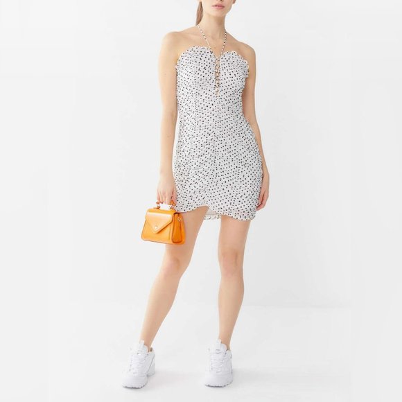 UO white polka dot lace up ruched halter dress - Picture 5 of 8